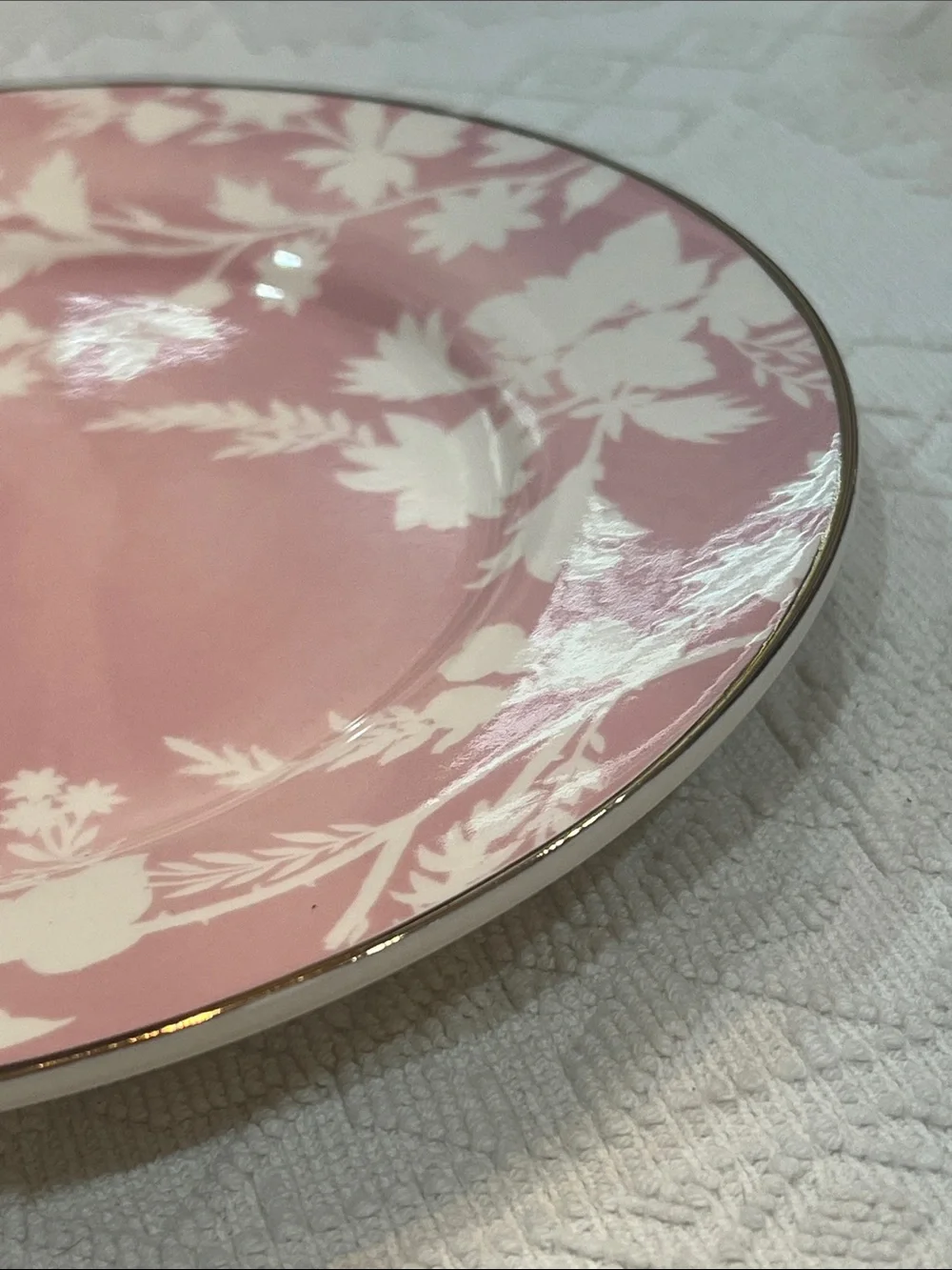 3 Pottery Barn Pink & White Floral Plates Gold Trim 8.75 Inch
